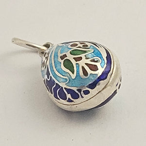Enamel on Sterling Silver Egg Drop Pendant or Charm Vintage c1950