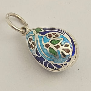 Enamel on Sterling Silver Egg Drop Pendant or Charm Vintage c1950