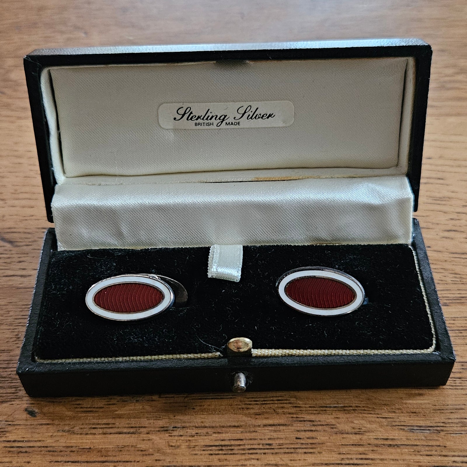 Enamel and Sterling Silver Cufflinks Boxed Vintage