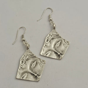 Ladies Face Dangling Silver Plate Drop Earrings Vintage