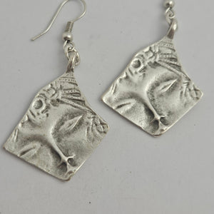 Ladies Face Dangling Silver Plate Drop Earrings Vintage