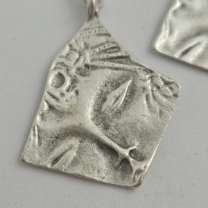 Ladies Face Dangling Silver Plate Drop Earrings Vintage