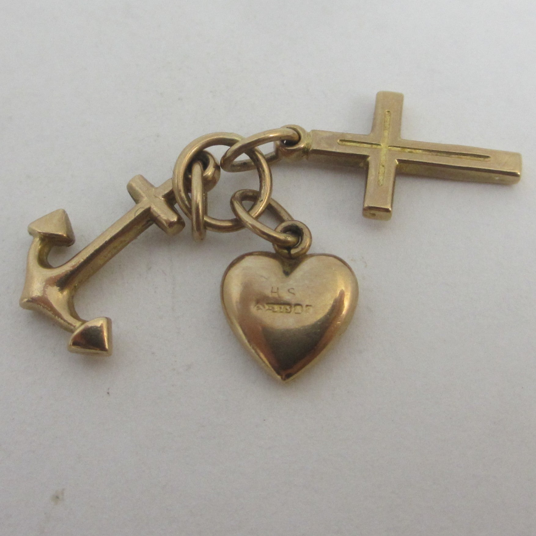 Faith Hope and Charity or Heart Cross Anchor 9k Gold Charm or Pendant Vintage 1990