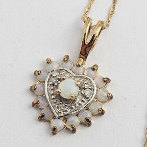 Fiery Opal in 9k Gold Heart Pendant Necklace Vintage c1980