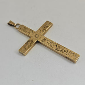 Forget Me Not Flower Detail 9k Gold Cross Pendant Vintage 1979