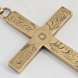 Forget Me Not Flower Detail 9k Gold Cross Pendant Vintage 1979