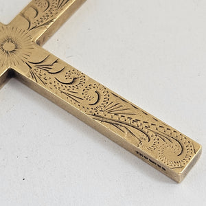 Forget Me Not Flower Detail 9k Gold Cross Pendant Vintage 1979
