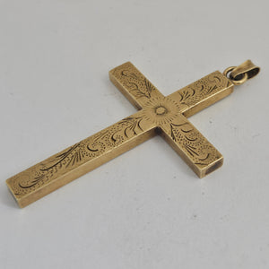 Forget Me Not Flower Detail 9k Gold Cross Pendant Vintage 1979