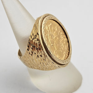Full 1903 Edward VII Sovereign Coin in 9k Gold Ring Vintage Size UK N