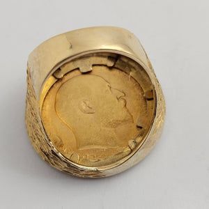 Full 1903 Edward VII Sovereign Coin in 9k Gold Ring Vintage Size UK N