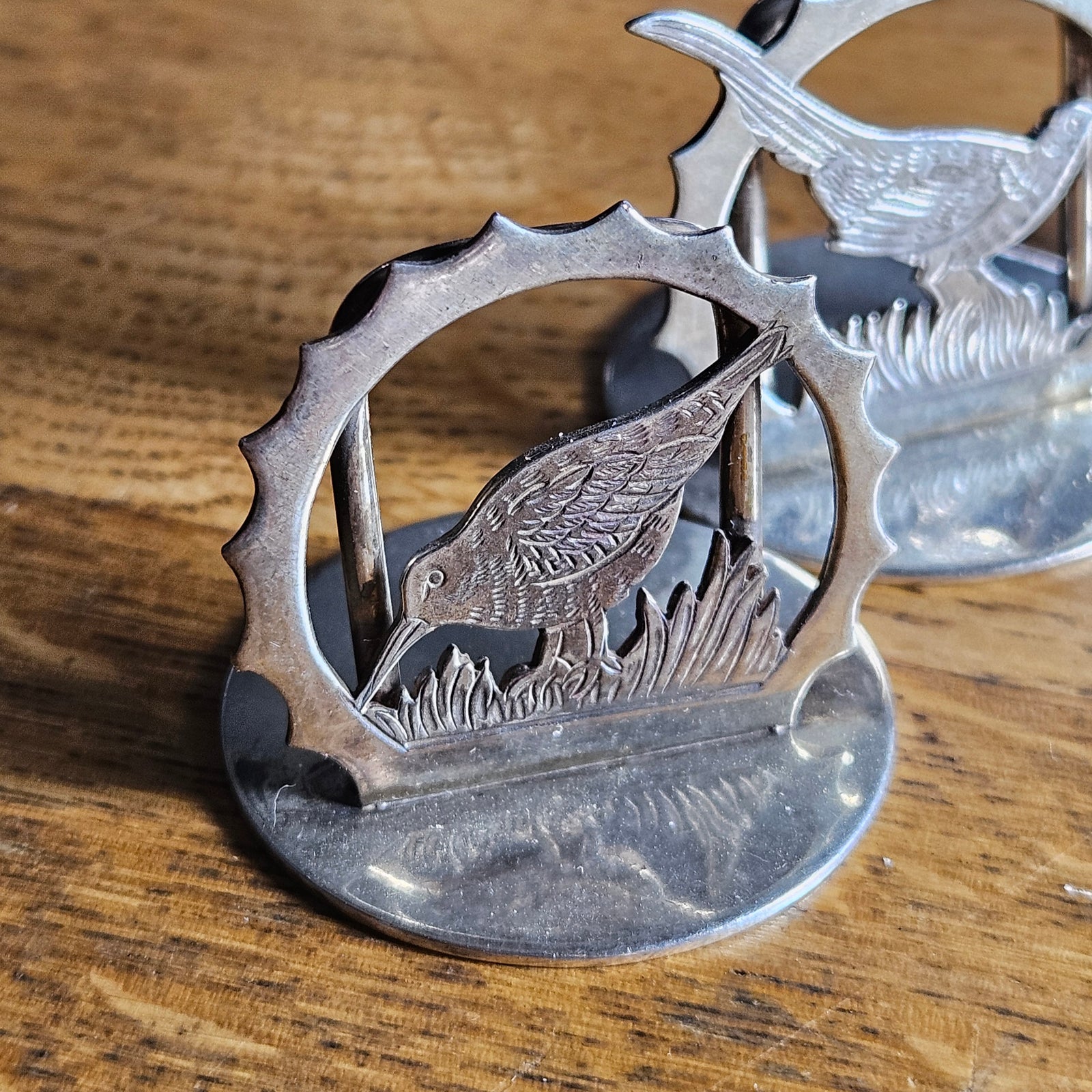 Set of 6 Game Bird English Sterling Silver Menu Holders by J.A. Campbell Vintage 1983
