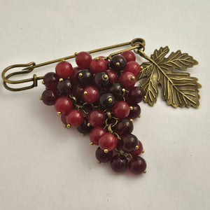 Bunch Red Garnet Grapes on Base Metal Brooch Pin Vintage