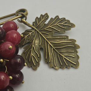 Bunch Red Garnet Grapes on Base Metal Brooch Pin Vintage