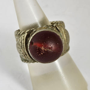 Cabochon Garnet Silver Ring Size UK R Vintage Art Deco