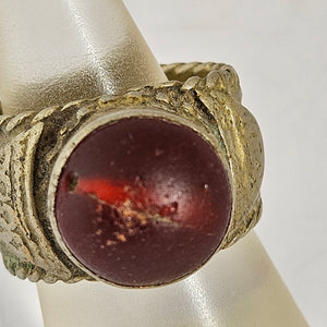 Cabochon Garnet Silver Ring Size UK R Vintage Art Deco