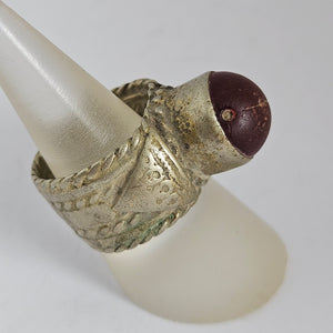 Cabochon Garnet Silver Ring Size UK R Vintage Art Deco