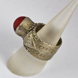 Cabochon Garnet Silver Ring Size UK R Vintage Art Deco