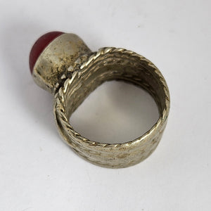 Cabochon Garnet Silver Ring Size UK R Vintage Art Deco