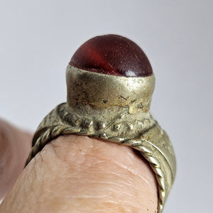 Cabochon Garnet Silver Ring Size UK R Vintage Art Deco