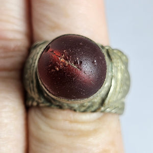 Cabochon Garnet Silver Ring Size UK R Vintage Art Deco