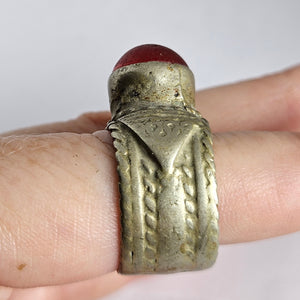 Cabochon Garnet Silver Ring Size UK R Vintage Art Deco