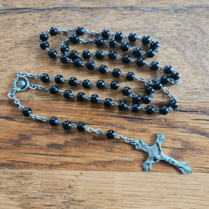 Gilt Brass Egg Case with French Jet Rosary Necklace inside Vintage Art Deco c1920