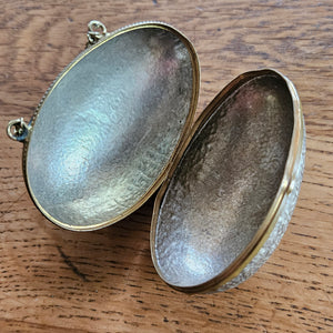 Gilt Brass Egg Case with French Jet Rosary Necklace inside Vintage Art Deco c1920