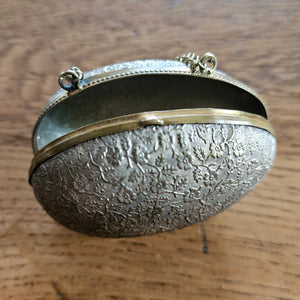 Gilt Brass Egg Case with French Jet Rosary Necklace inside Vintage Art Deco c1920
