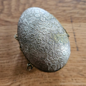 Gilt Brass Egg Case with French Jet Rosary Necklace inside Vintage Art Deco c1920