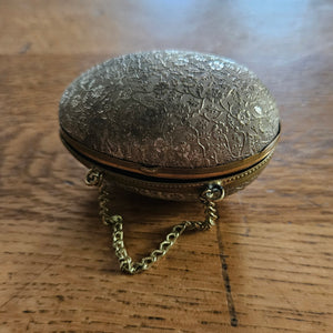 Gilt Brass Egg Case with French Jet Rosary Necklace inside Vintage Art Deco c1920