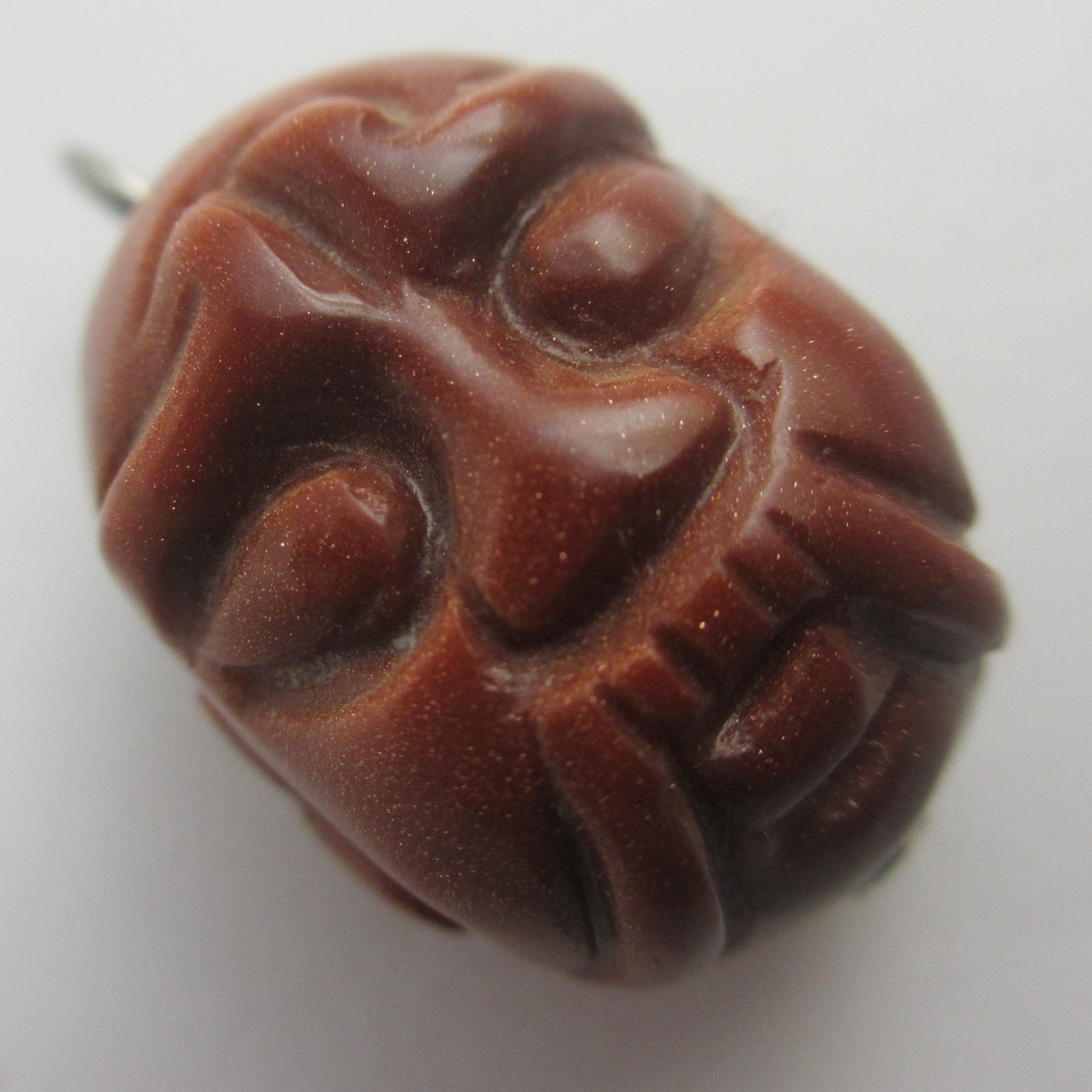 Carved Goldstone Face Pendant Vintage Art Deco c1920