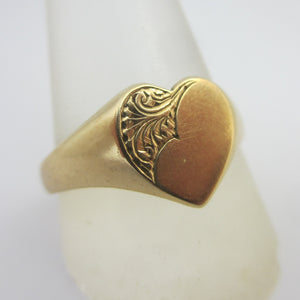 9k Gold Heart Signet Ring English Hallmark Vintage 1962