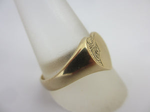 9k Gold Heart Signet Ring English Hallmark Vintage 1962