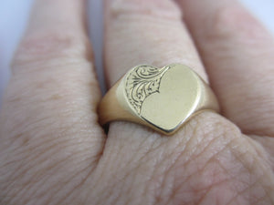 9k Gold Heart Signet Ring English Hallmark Vintage 1962