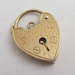 Heart Charm Bracelet Padlock Clasp Findings 9k Gold Vintage 1971
