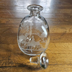 Hunting, Fishing, Shooting Themed Wheel Cut Glass Decanter Vintage Art Deco