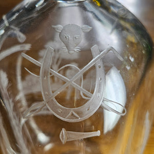 Hunting, Fishing, Shooting Themed Wheel Cut Glass Decanter Vintage Art Deco