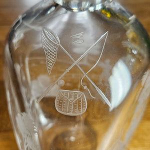 Hunting, Fishing, Shooting Themed Wheel Cut Glass Decanter Vintage Art Deco