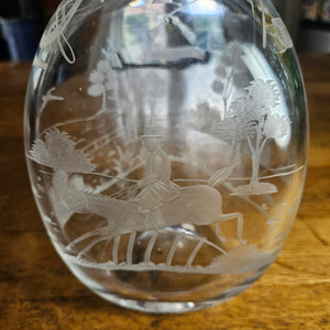 Hunting, Fishing, Shooting Themed Wheel Cut Glass Decanter Vintage Art Deco