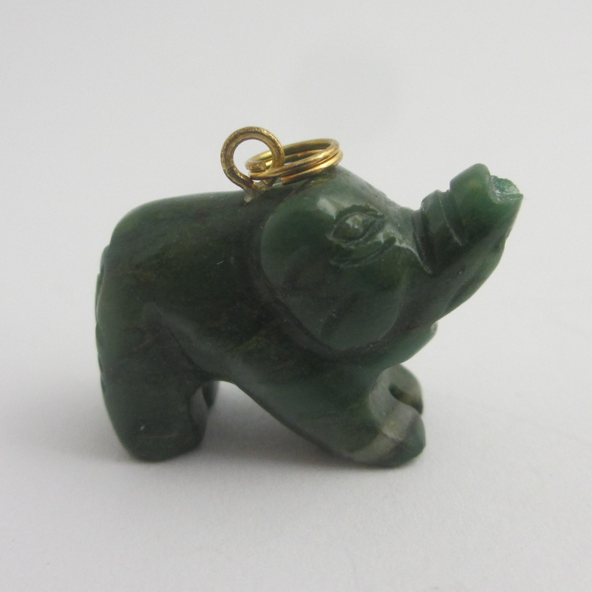 Lucky Jade Elephant Charm or Pendant 14k Gold Bale Vintage Art Deco c1920