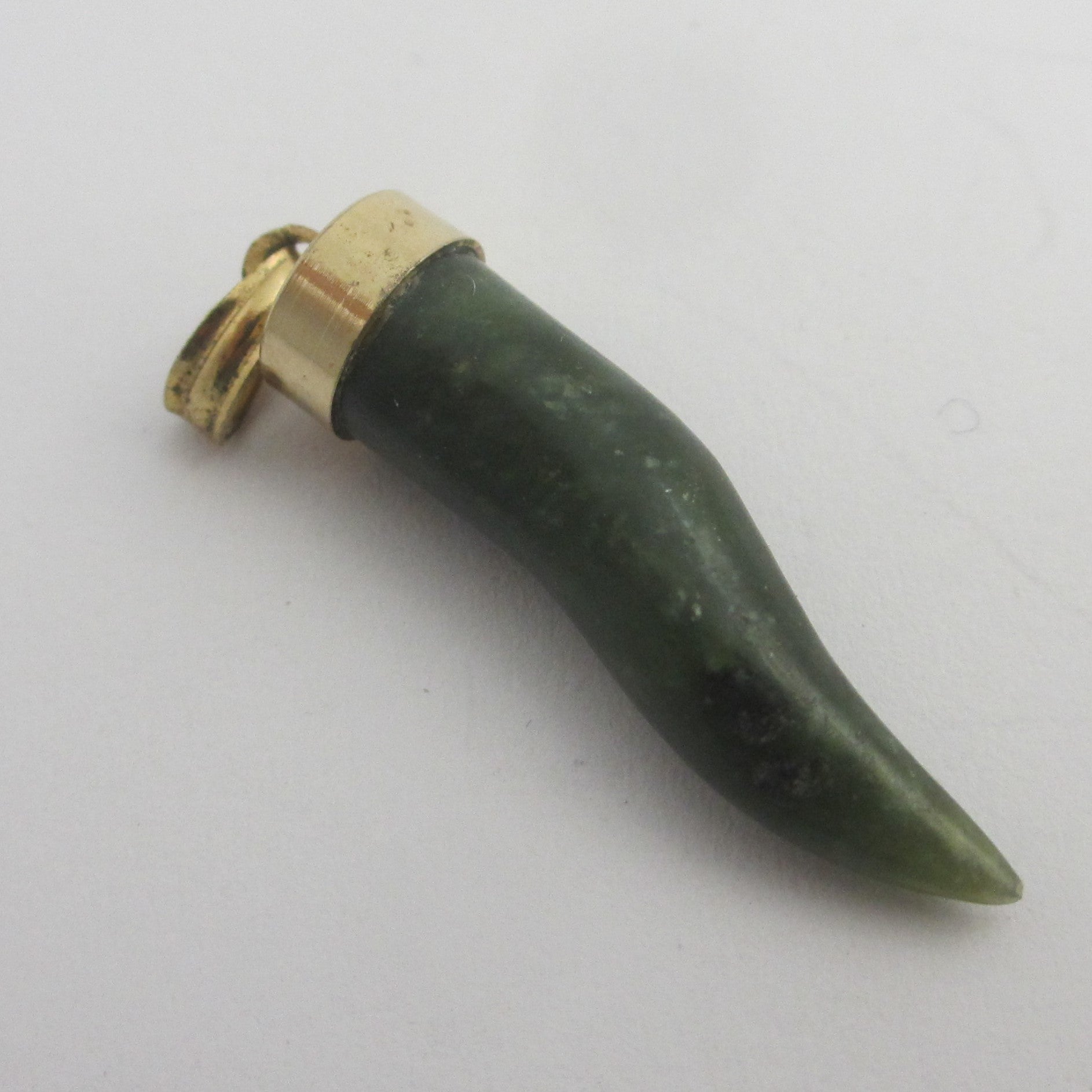 Green Jade Naples Horn Pendant r Charm Vintage Art Deco c1920