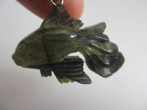 Labradorite  Fish Pendant Sterling Silver Bale Vintage Art Deco c1920