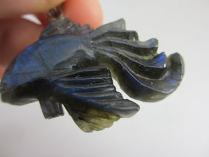 Labradorite  Fish Pendant Sterling Silver Bale Vintage Art Deco c1920