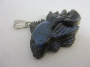 Labradorite  Fish Pendant Sterling Silver Bale Vintage Art Deco c1920