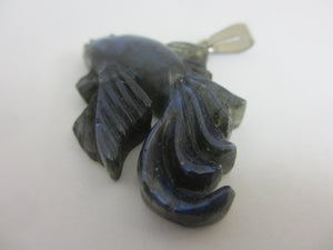 Labradorite  Fish Pendant Sterling Silver Bale Vintage Art Deco c1920