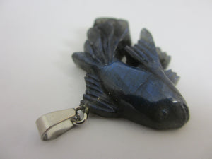 Labradorite  Fish Pendant Sterling Silver Bale Vintage Art Deco c1920