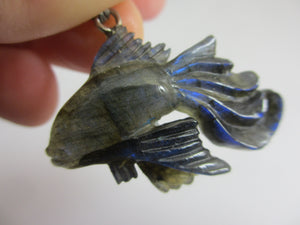 Labradorite  Fish Pendant Sterling Silver Bale Vintage Art Deco c1920