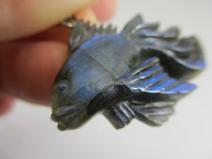 Labradorite  Fish Pendant Sterling Silver Bale Vintage Art Deco c1920