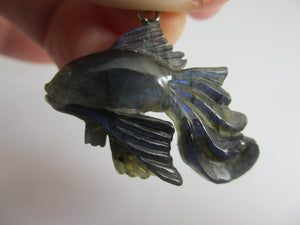 Labradorite  Fish Pendant Sterling Silver Bale Vintage Art Deco c1920