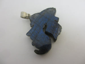 Labradorite  Fish Pendant Sterling Silver Bale Vintage Art Deco c1920
